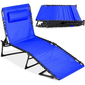 image:imageBest Choice Products Patio Chaise Lounge Chair Portable Outdoor Folding Recliner for Lawn w 8 Positions Handles 300lb Capacity  Light BlueWhiteResort Blue