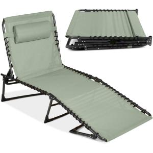 image:imageBest Choice Products Patio Chaise Lounge Chair Portable Outdoor Folding Recliner for Lawn w 8 Positions Handles 300lb Capacity  Light BlueWhiteSage Green