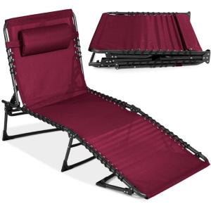 image:imageBest Choice Products Patio Chaise Lounge Chair Portable Outdoor Folding Recliner for Lawn w 8 Positions Handles 300lb Capacity  Light BlueWhiteWine Red
