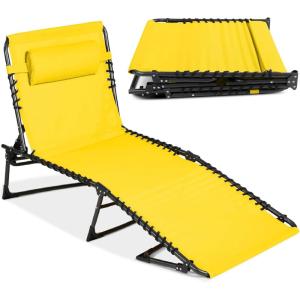 image:imageBest Choice Products Patio Chaise Lounge Chair Portable Outdoor Folding Recliner for Lawn w 8 Positions Handles 300lb Capacity  Light BlueWhiteYellow