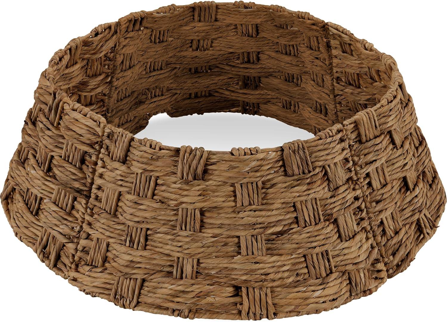 image:imageBest Choice Products 24in Christmas Tree Collar Woven Hyacinth 3Piece Holiday Rattan Tree Skirt Accessory for Home wCord CutOut  Transparent WhiteChestnut  Basket Weave