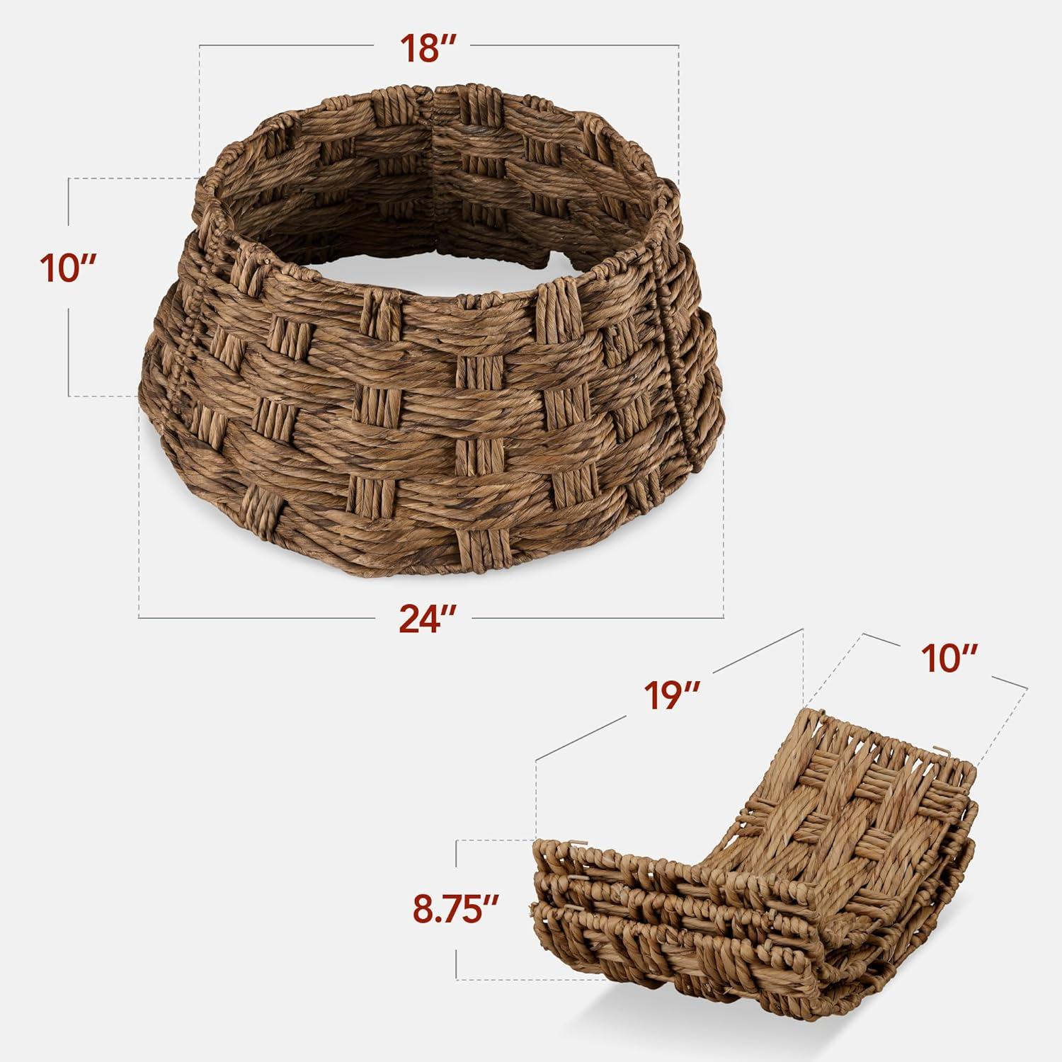 image:imageBest Choice Products 24in Christmas Tree Collar Woven Hyacinth 3Piece Holiday Rattan Tree Skirt Accessory for Home wCord CutOut  Transparent WhiteChestnut  Basket Weave