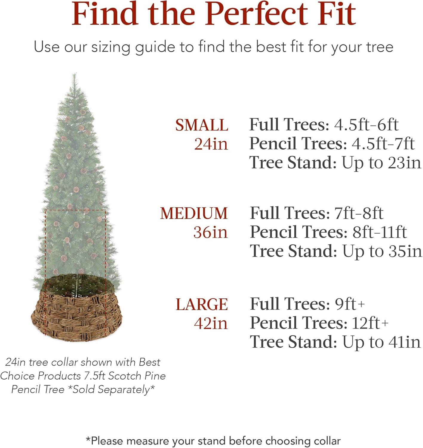 image:imageBest Choice Products 24in Christmas Tree Collar Woven Hyacinth 3Piece Holiday Rattan Tree Skirt Accessory for Home wCord CutOut  Transparent WhiteChestnut  Basket Weave