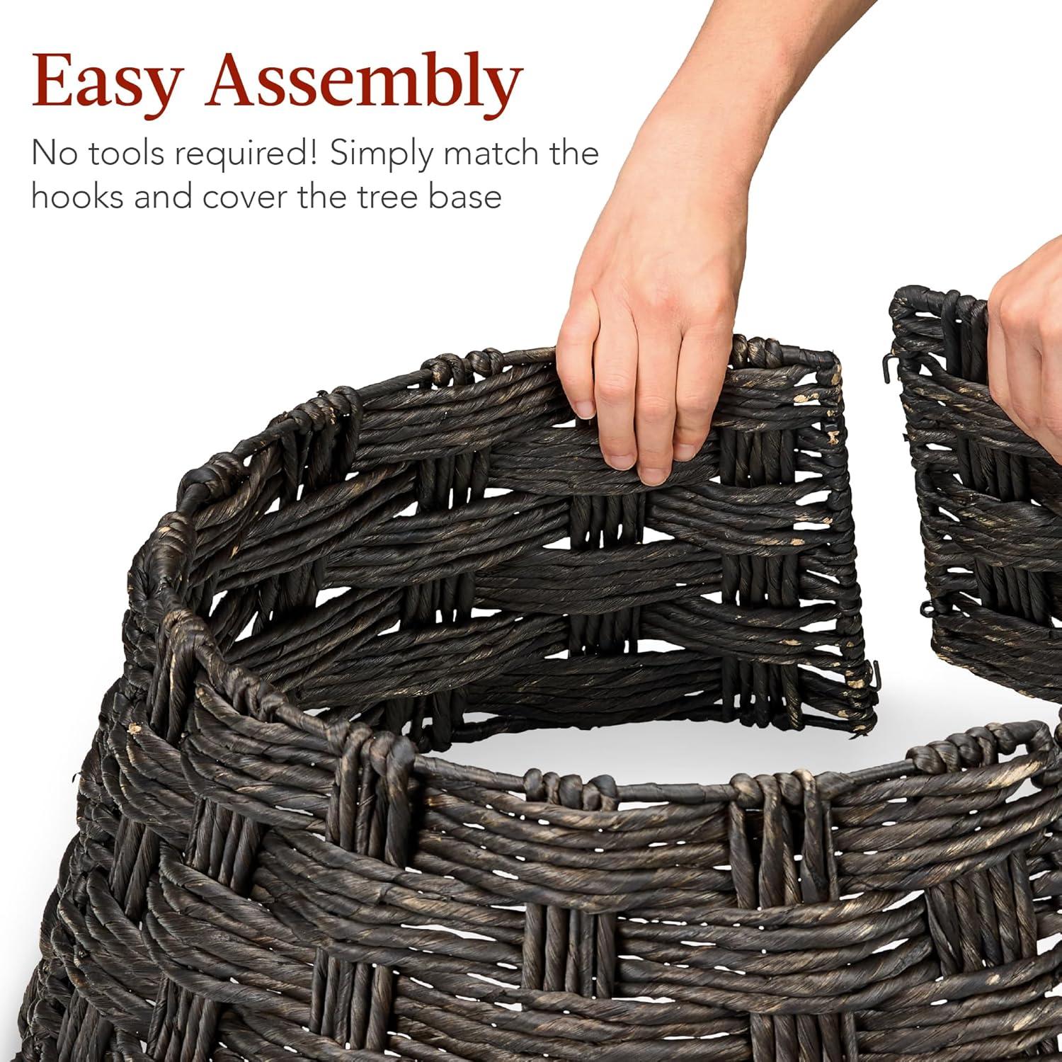 image:imageBest Choice Products 24in Christmas Tree Collar Woven Hyacinth 3Piece Holiday Rattan Tree Skirt Accessory for Home wCord CutOut  Transparent WhiteEspresso  Basket Weave