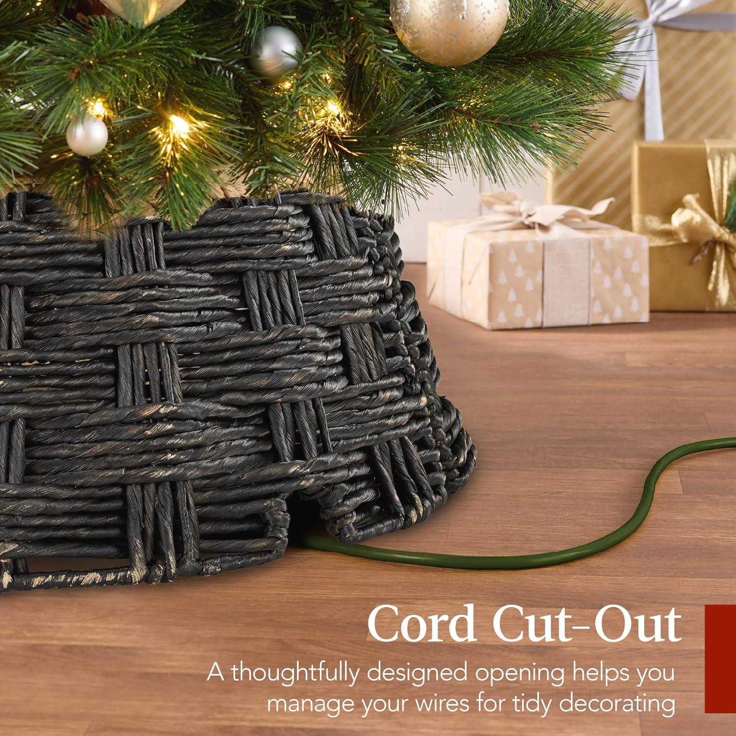 image:imageBest Choice Products 24in Christmas Tree Collar Woven Hyacinth 3Piece Holiday Rattan Tree Skirt Accessory for Home wCord CutOut  Transparent WhiteEspresso  Basket Weave
