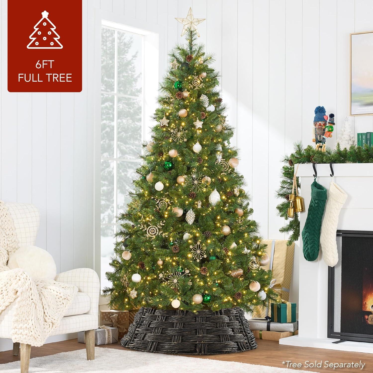 image:imageBest Choice Products 24in Christmas Tree Collar Woven Hyacinth 3Piece Holiday Rattan Tree Skirt Accessory for Home wCord CutOut  Transparent WhiteEspresso  Basket Weave