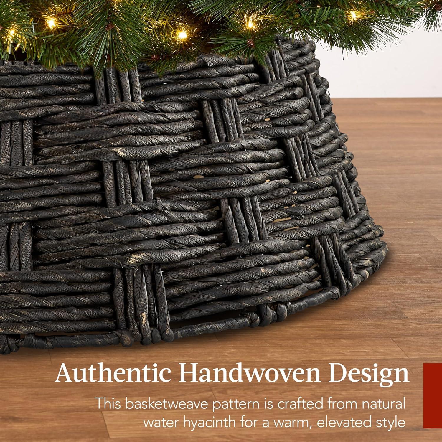 image:imageBest Choice Products 24in Christmas Tree Collar Woven Hyacinth 3Piece Holiday Rattan Tree Skirt Accessory for Home wCord CutOut  Transparent WhiteEspresso  Basket Weave