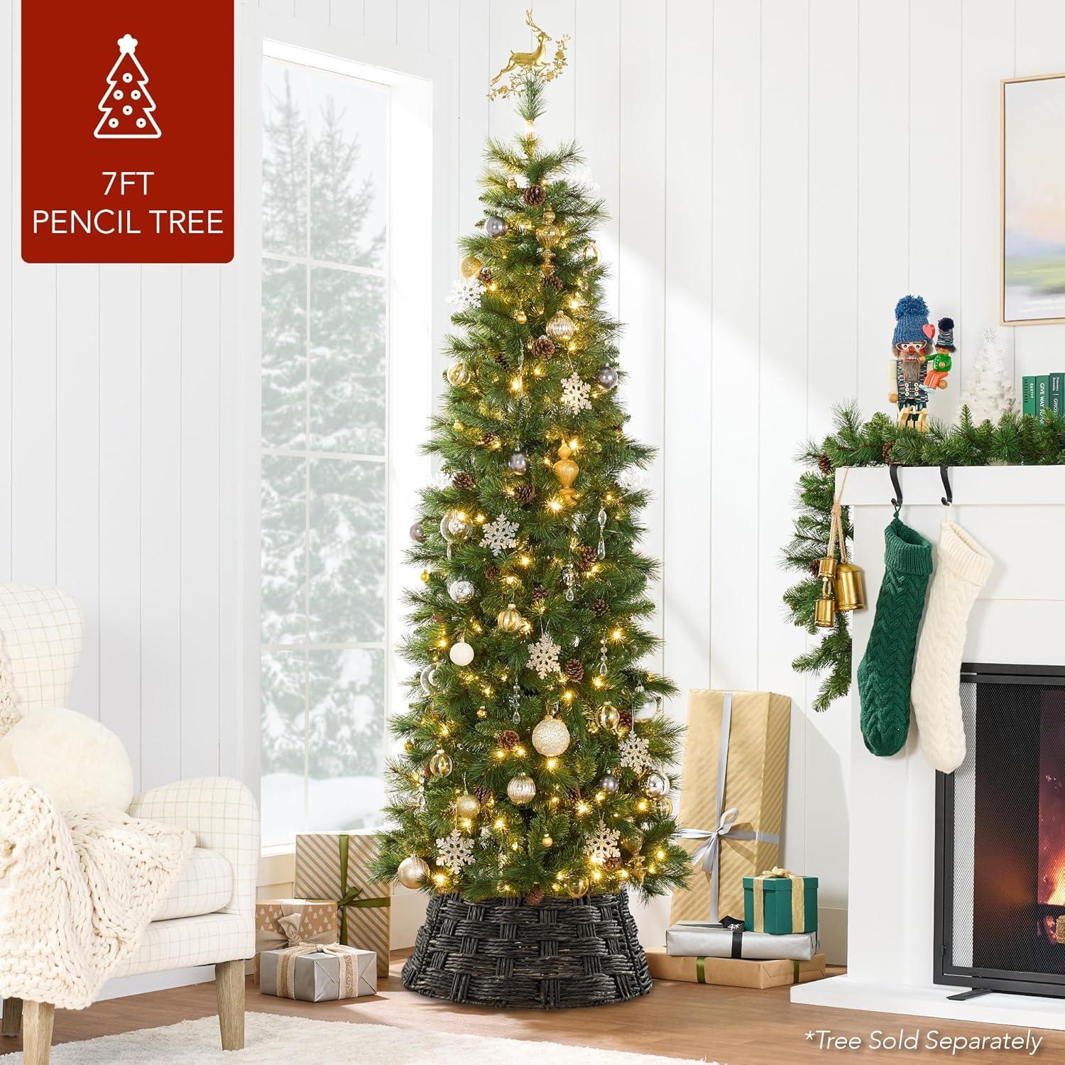 image:imageBest Choice Products 24in Christmas Tree Collar Woven Hyacinth 3Piece Holiday Rattan Tree Skirt Accessory for Home wCord CutOut  Transparent WhiteEspresso  Basket Weave