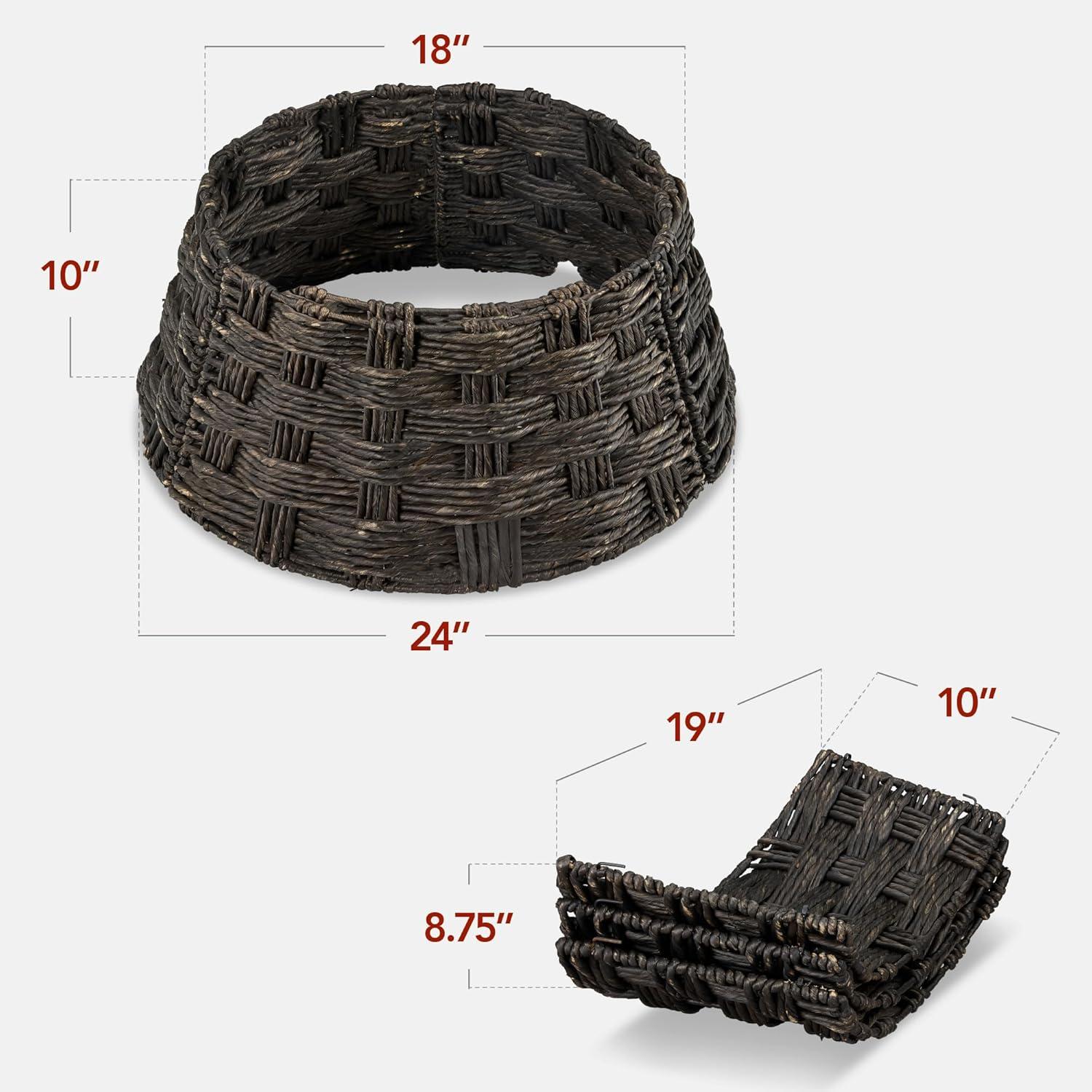 image:imageBest Choice Products 24in Christmas Tree Collar Woven Hyacinth 3Piece Holiday Rattan Tree Skirt Accessory for Home wCord CutOut  Transparent WhiteEspresso  Basket Weave