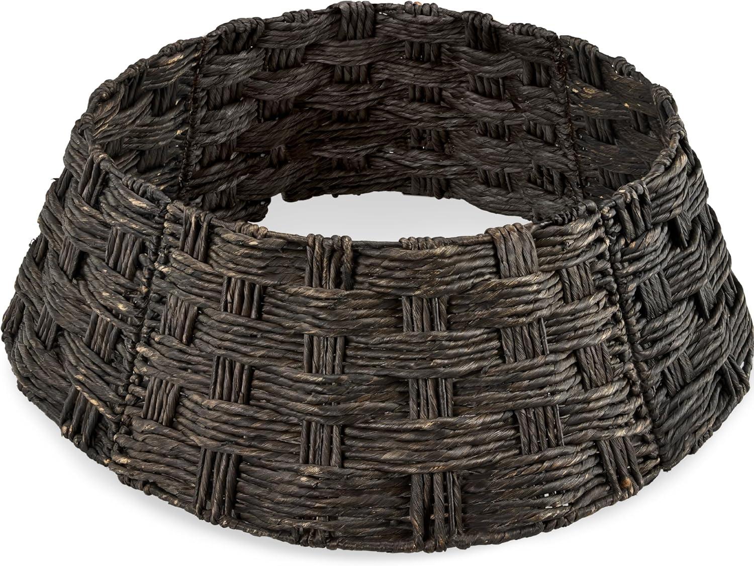 image:imageBest Choice Products 24in Christmas Tree Collar Woven Hyacinth 3Piece Holiday Rattan Tree Skirt Accessory for Home wCord CutOut  Transparent WhiteEspresso  Basket Weave