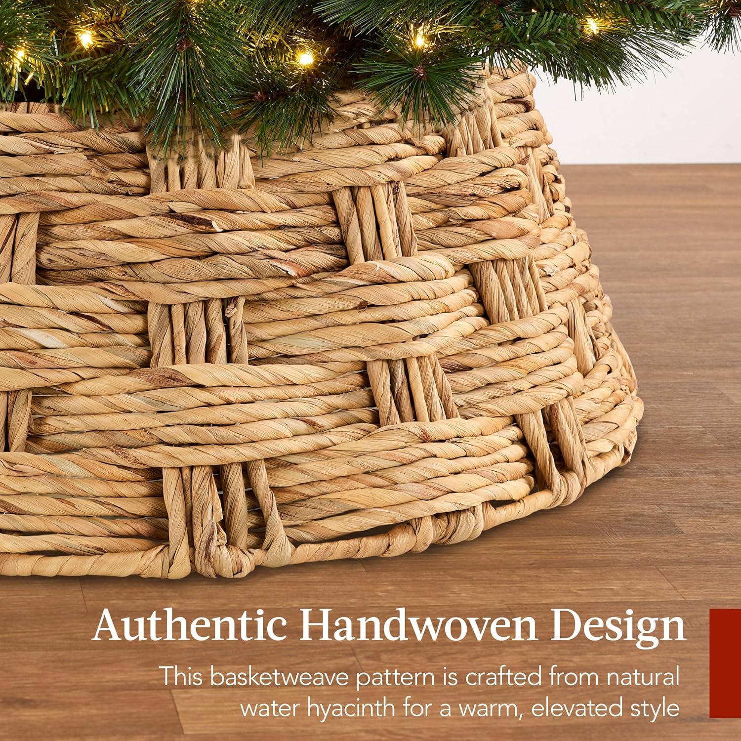 image:imageBest Choice Products 24in Christmas Tree Collar Woven Hyacinth 3Piece Holiday Rattan Tree Skirt Accessory for Home wCord CutOut  Transparent WhiteNatural  Basket Weave