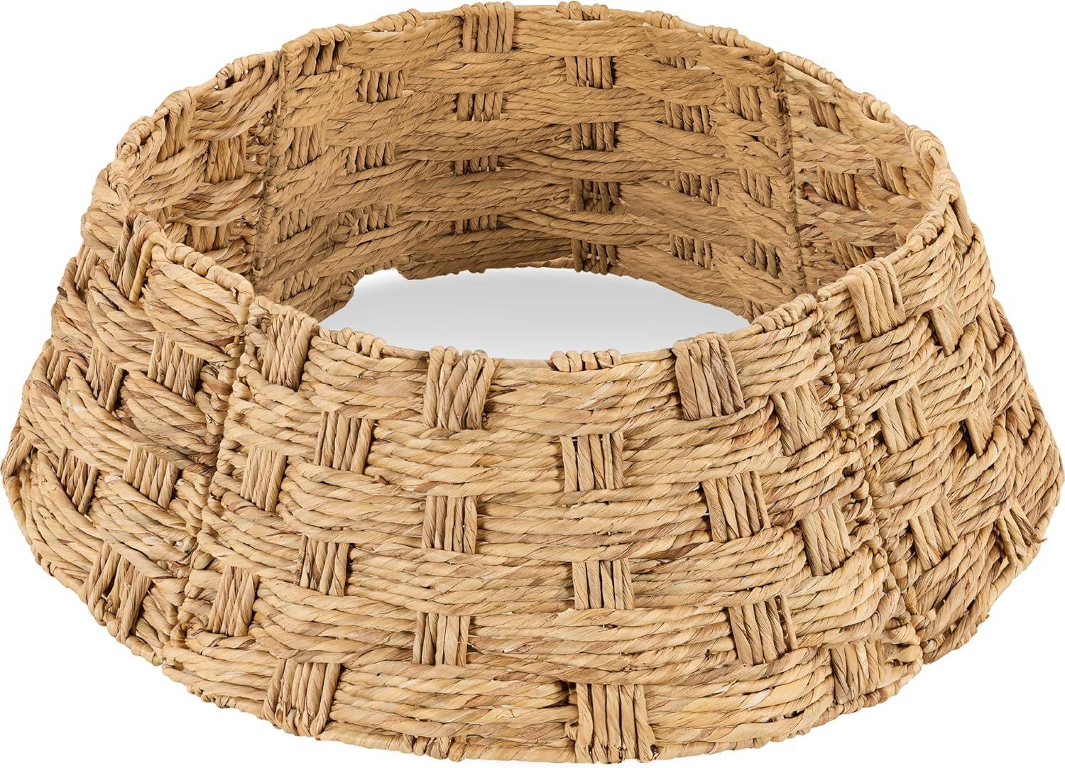 image:imageBest Choice Products 24in Christmas Tree Collar Woven Hyacinth 3Piece Holiday Rattan Tree Skirt Accessory for Home wCord CutOut  Transparent WhiteNatural  Basket Weave
