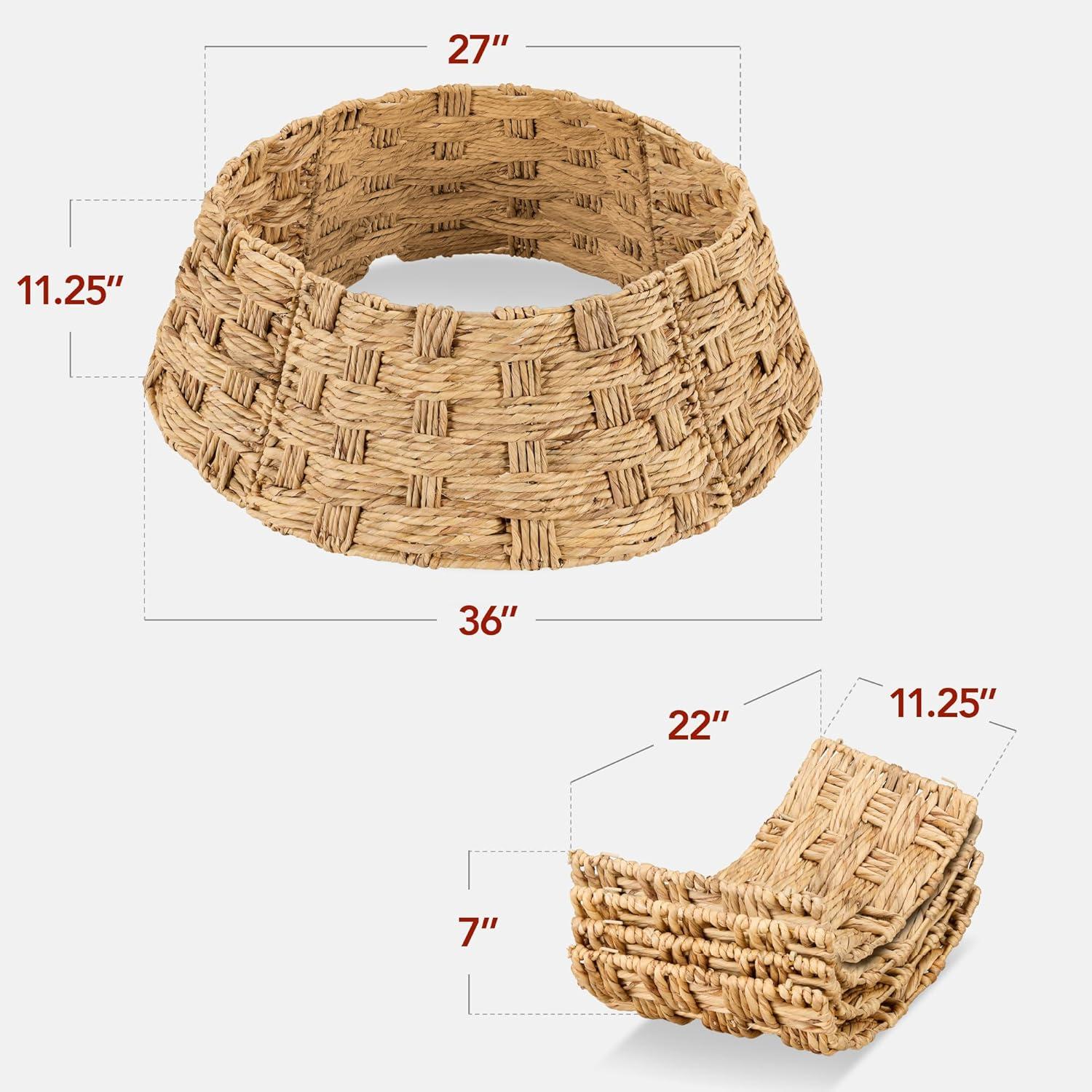 image:imageBest Choice Products 24in Christmas Tree Collar Woven Hyacinth 3Piece Holiday Rattan Tree Skirt Accessory for Home wCord CutOut  Transparent WhiteNatural  Basket Weave