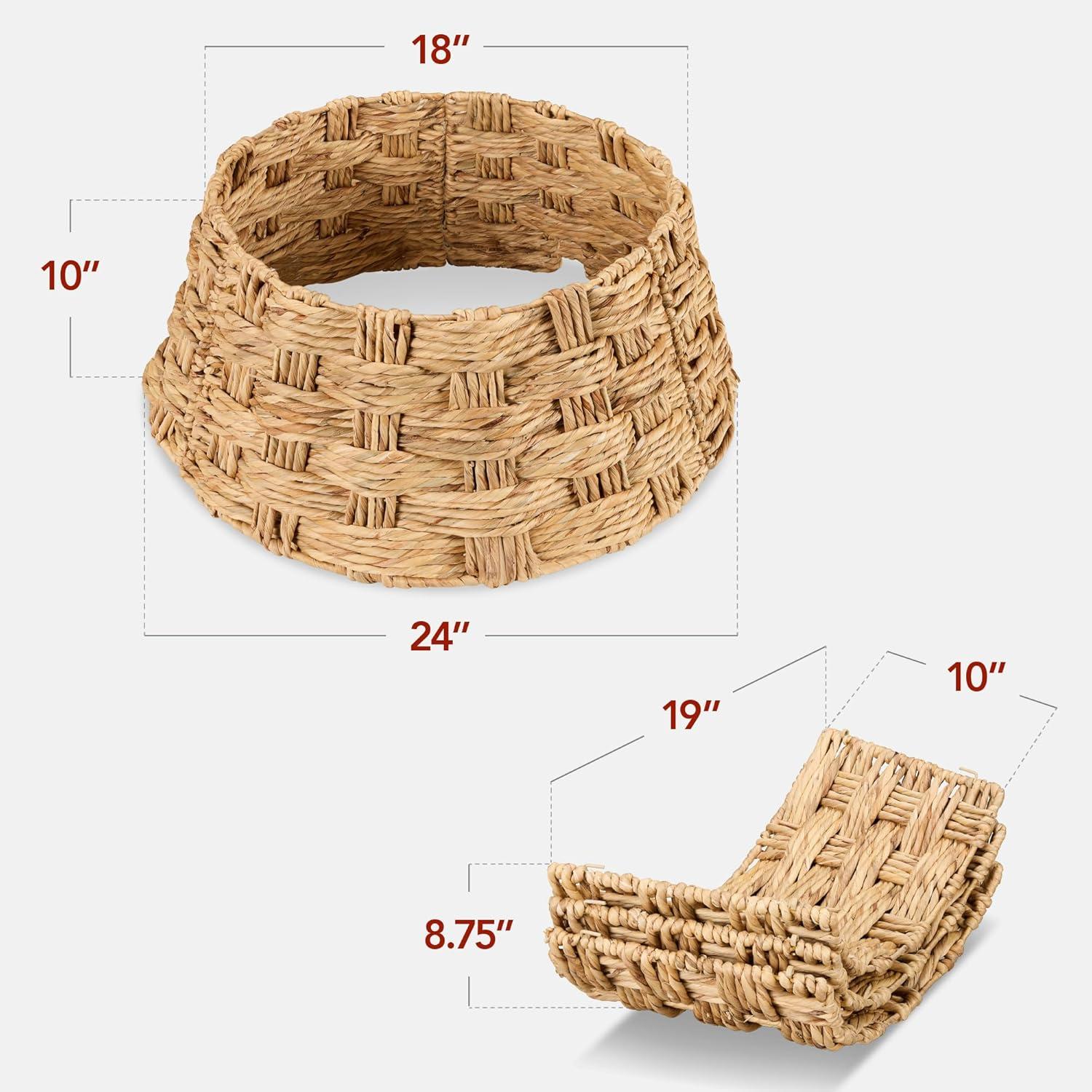 image:imageBest Choice Products 24in Christmas Tree Collar Woven Hyacinth 3Piece Holiday Rattan Tree Skirt Accessory for Home wCord CutOut  Transparent WhiteNatural  Basket Weave