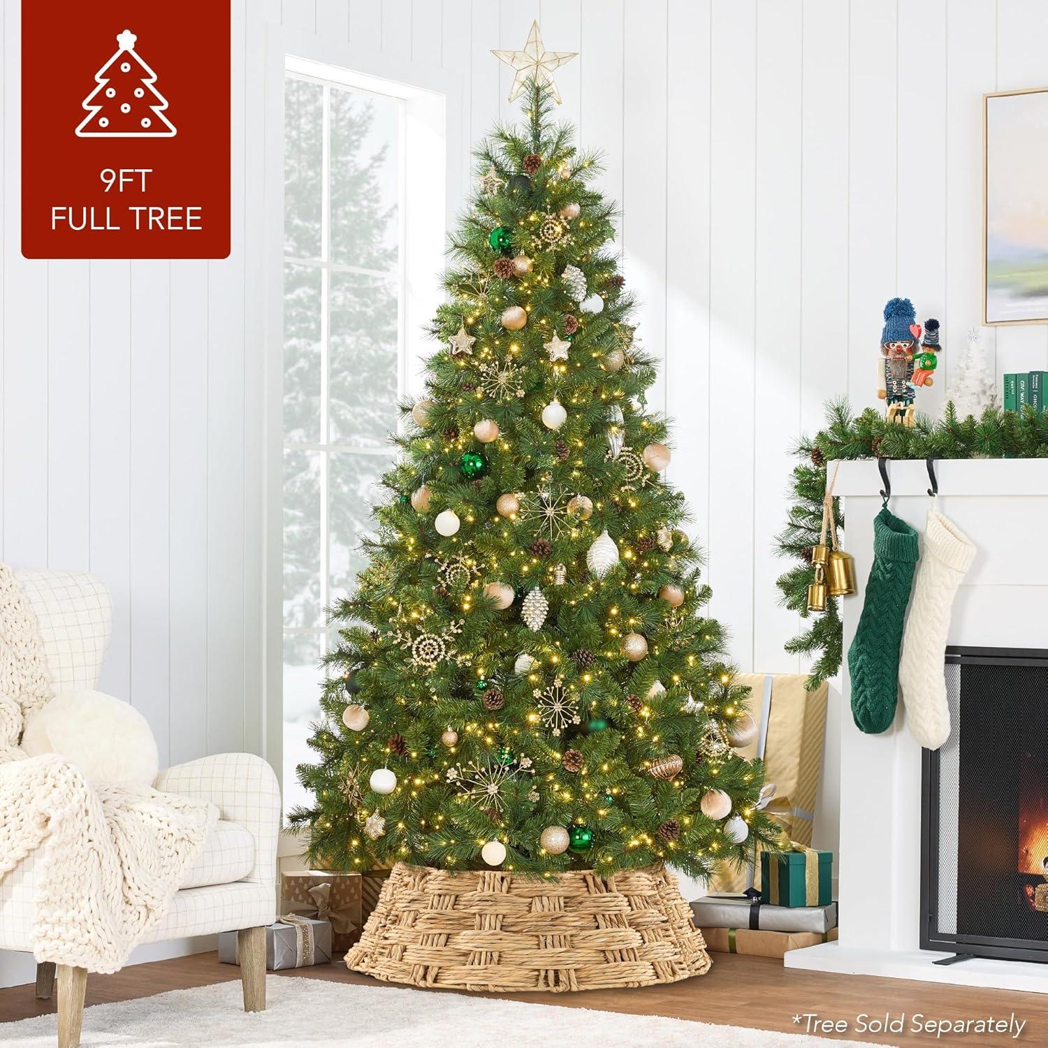 image:imageBest Choice Products 24in Christmas Tree Collar Woven Hyacinth 3Piece Holiday Rattan Tree Skirt Accessory for Home wCord CutOut  Transparent WhiteNatural  Basket Weave