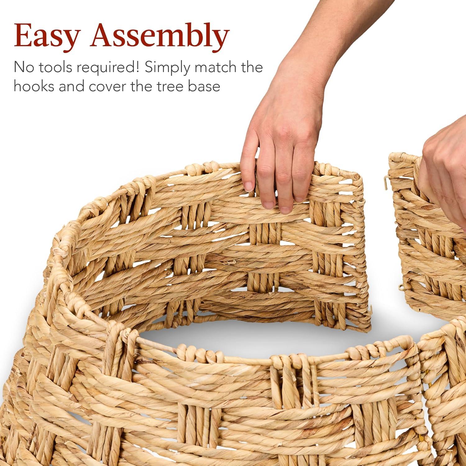 image:imageBest Choice Products 24in Christmas Tree Collar Woven Hyacinth 3Piece Holiday Rattan Tree Skirt Accessory for Home wCord CutOut  Transparent WhiteNatural  Basket Weave