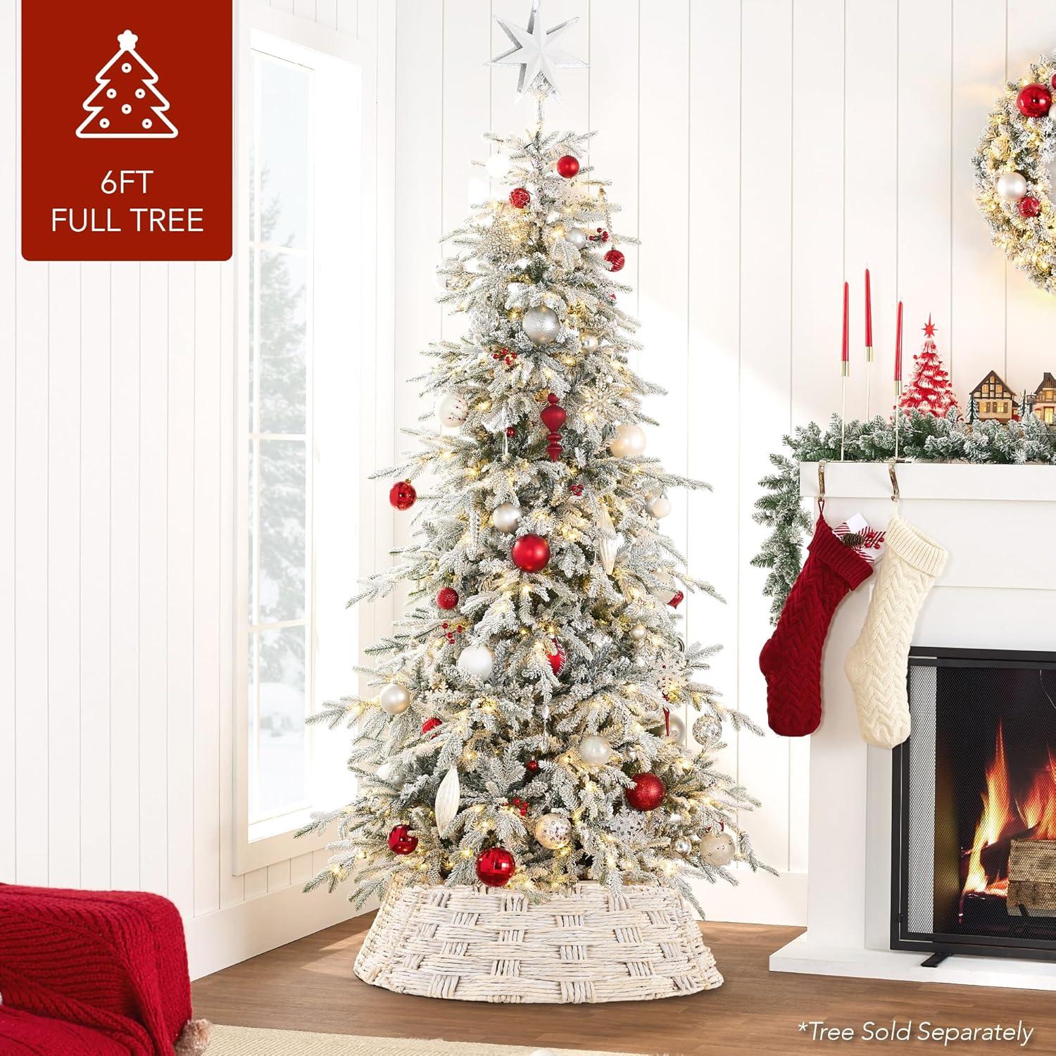 image:imageBest Choice Products 24in Christmas Tree Collar Woven Hyacinth 3Piece Holiday Rattan Tree Skirt Accessory for Home wCord CutOut  Transparent WhiteTransparent White  Basket Weave