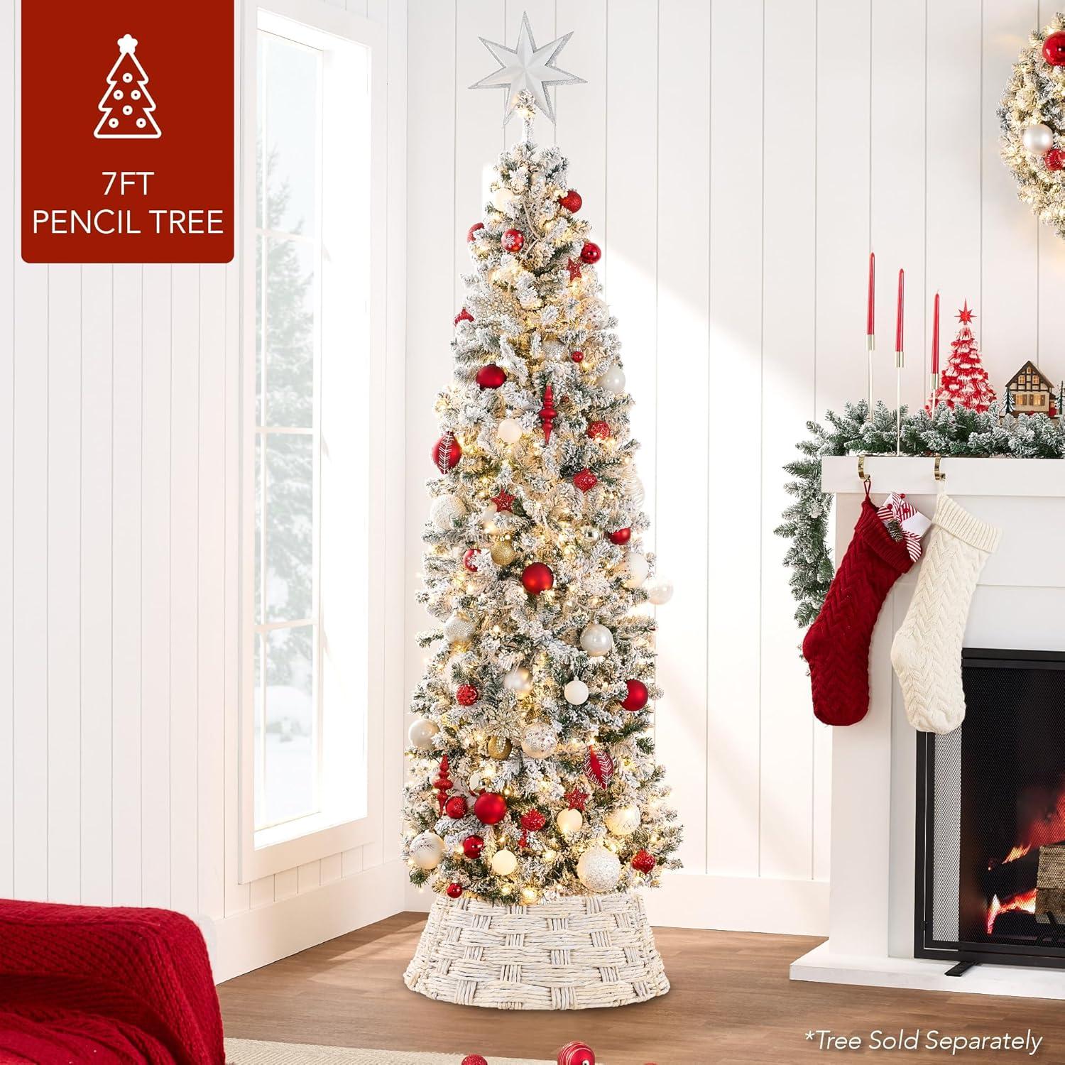 image:imageBest Choice Products 24in Christmas Tree Collar Woven Hyacinth 3Piece Holiday Rattan Tree Skirt Accessory for Home wCord CutOut  Transparent WhiteTransparent White  Basket Weave