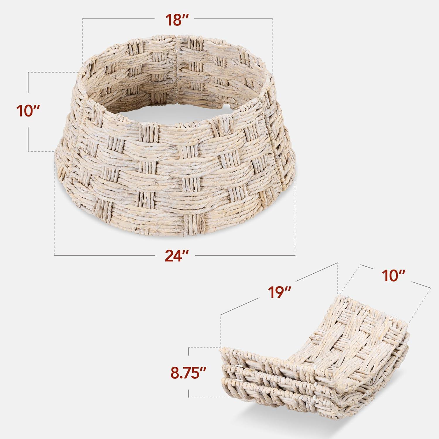 image:imageBest Choice Products 24in Christmas Tree Collar Woven Hyacinth 3Piece Holiday Rattan Tree Skirt Accessory for Home wCord CutOut  Transparent WhiteTransparent White  Basket Weave