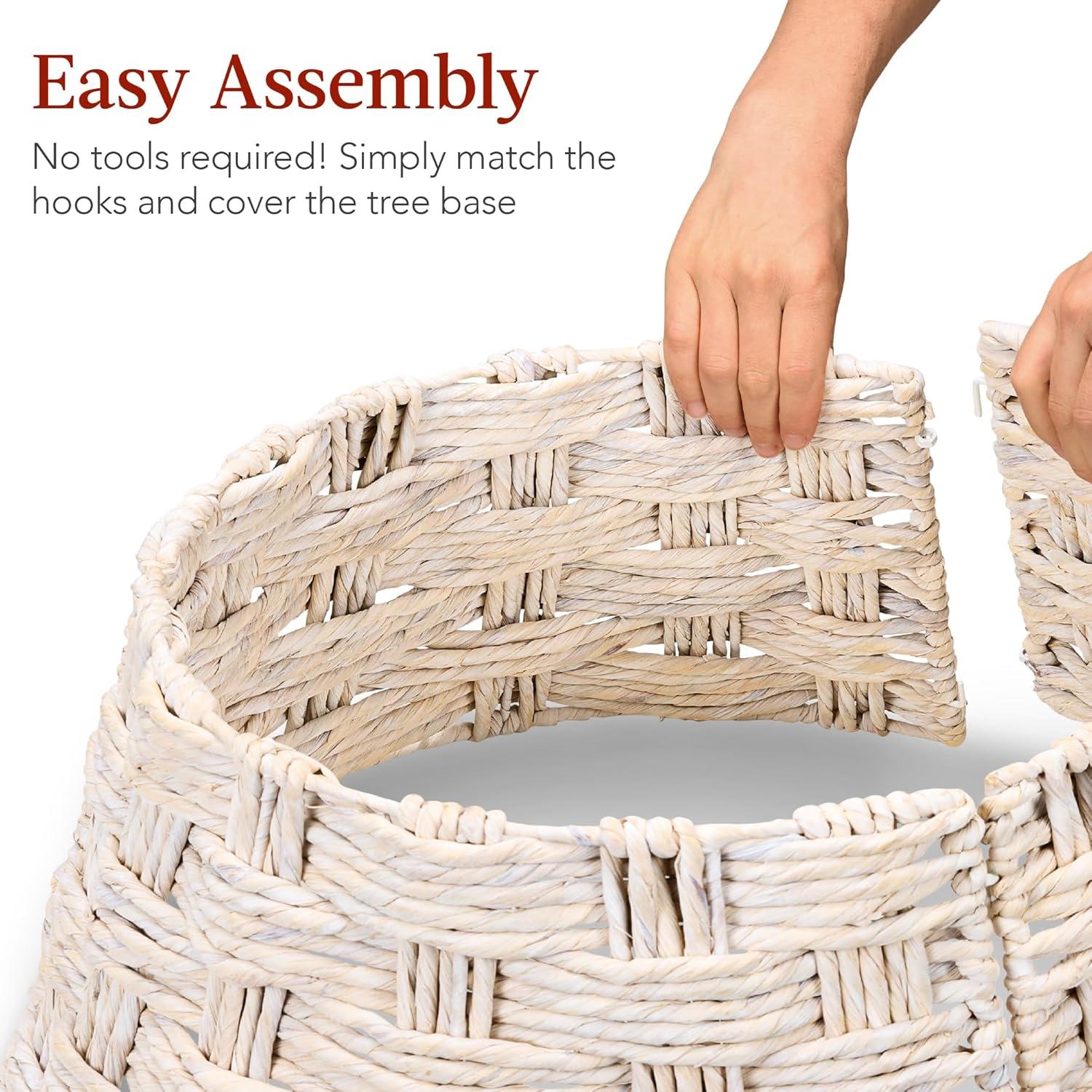 image:imageBest Choice Products 24in Christmas Tree Collar Woven Hyacinth 3Piece Holiday Rattan Tree Skirt Accessory for Home wCord CutOut  Transparent WhiteTransparent White  Basket Weave
