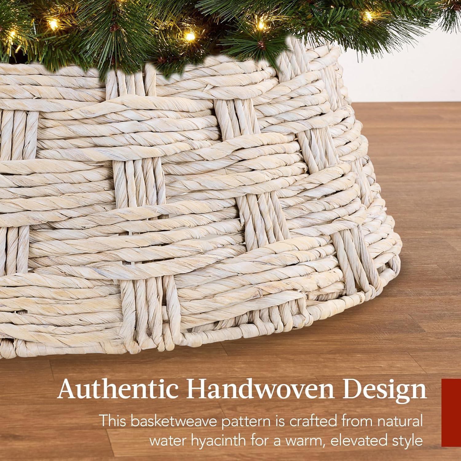 image:imageBest Choice Products 24in Christmas Tree Collar Woven Hyacinth 3Piece Holiday Rattan Tree Skirt Accessory for Home wCord CutOut  Transparent WhiteTransparent White  Basket Weave