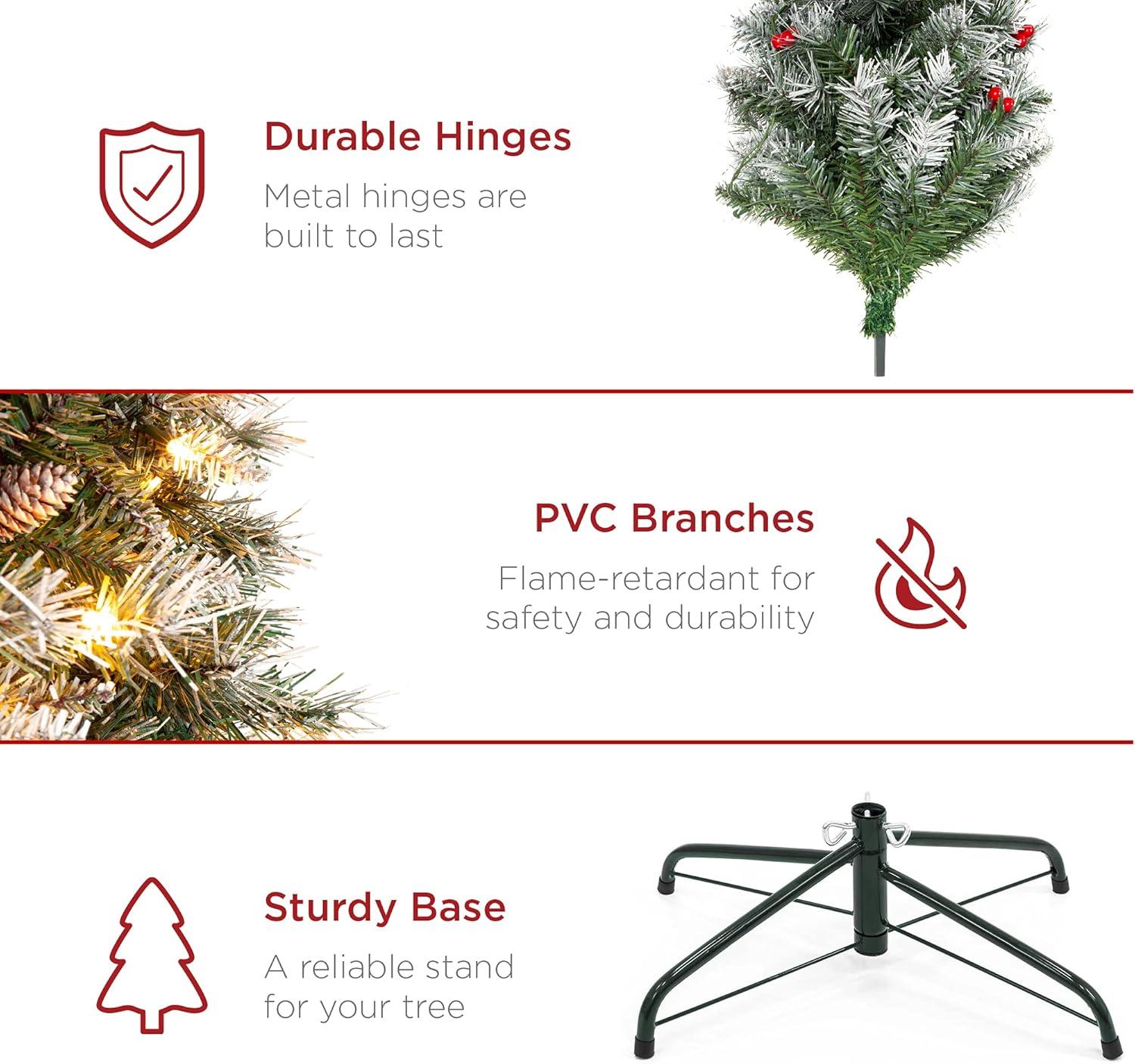 image:imageBest Choice Products 6ft PreLit Pencil Christmas Tree Partially Flocked PreDecorated for Home Skinny Frosted Holiday Tree w 618 Tips 250 Lights Pine Cones Metal Hinges amp Base75ft