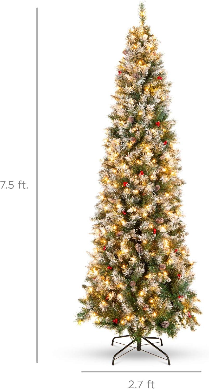 image:imageBest Choice Products 6ft PreLit Pencil Christmas Tree Partially Flocked PreDecorated for Home Skinny Frosted Holiday Tree w 618 Tips 250 Lights Pine Cones Metal Hinges amp Base75ft