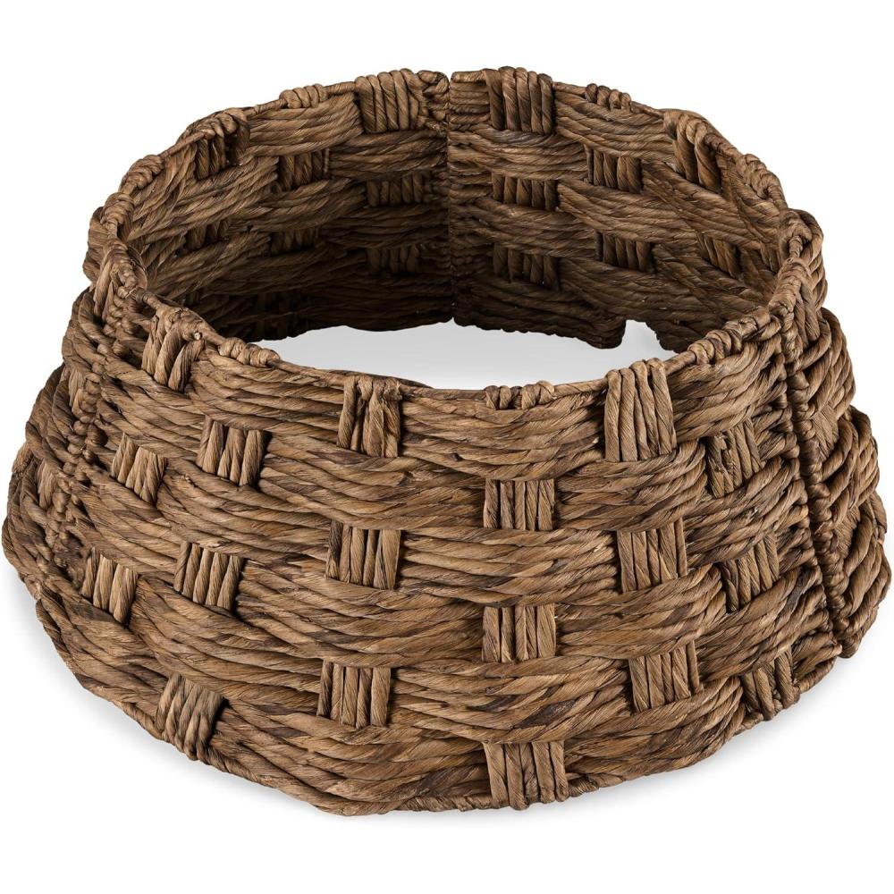 image:imageBest Choice Products 24in Christmas Tree Collar Woven Hyacinth 3Piece Holiday Rattan Tree Skirt Accessory for Home wCord CutOut  Transparent WhiteChestnut  Basket Weave