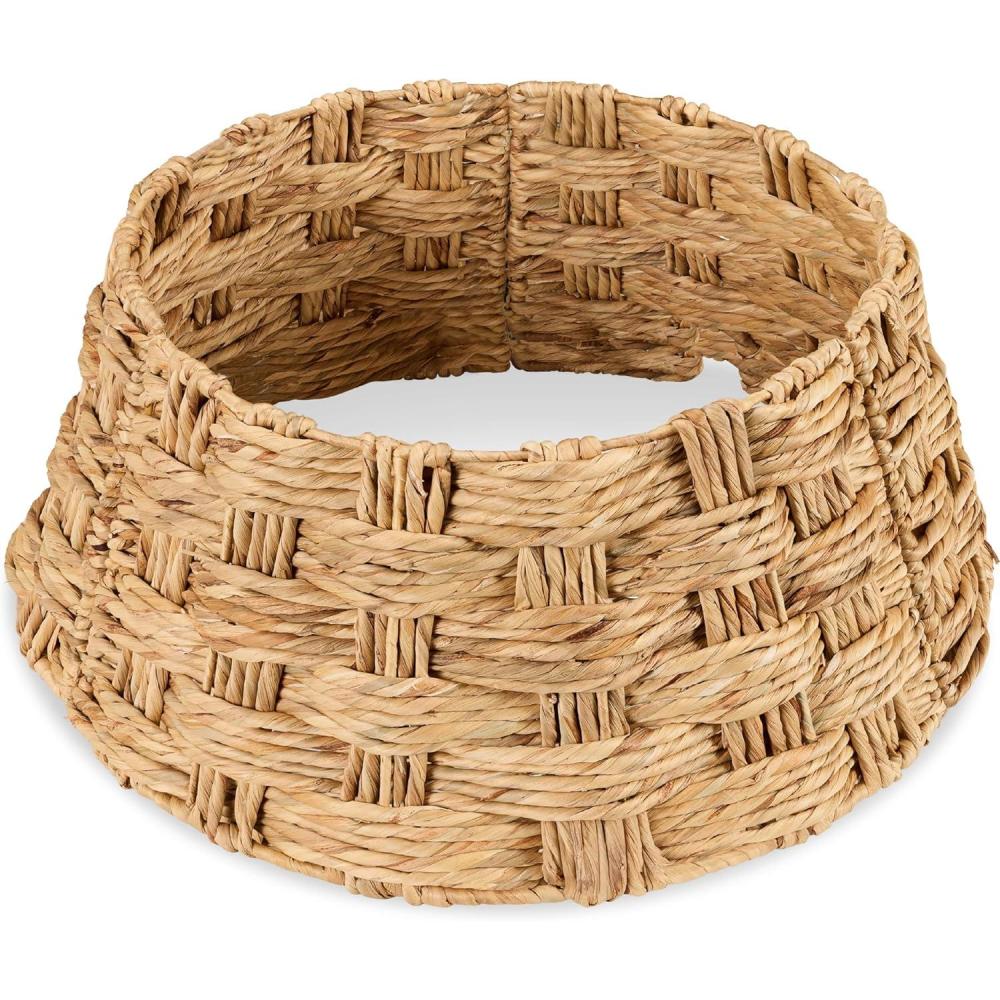image:imageBest Choice Products 24in Christmas Tree Collar Woven Hyacinth 3Piece Holiday Rattan Tree Skirt Accessory for Home wCord CutOut  Transparent WhiteNatural  Basket Weave