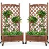 image:imageBest Choice Products Set of 2 48in Wood Planter Box amp Diamond Lattice Trellis Mobile Outdoor Raised Garden Bed for Climbing Plants wDrainage Holes Optional Wheels  NaturalBrown