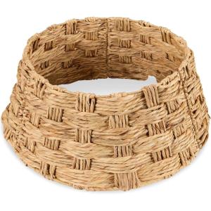 image:imageBest Choice Products 24in Christmas Tree Collar Woven Hyacinth 3Piece Holiday Rattan Tree Skirt Accessory for Home wCord CutOut  Transparent WhiteNatural  Basket Weave