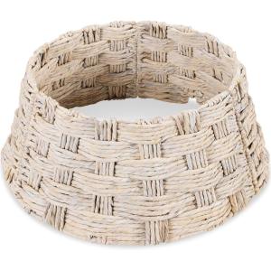 image:imageBest Choice Products 24in Christmas Tree Collar Woven Hyacinth 3Piece Holiday Rattan Tree Skirt Accessory for Home wCord CutOut  Transparent WhiteTransparent White  Basket Weave