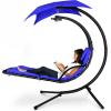 image:imageBest Choice Products Hanging LEDLit Curved Chaise Lounge Chair Swing for Backyard Patio Lawn w 3 Light Settings WeatherResistant Pillow Removable Canopy Shade Steel Stand  PinkResort Blue