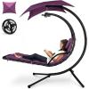 image:imageBest Choice Products Hanging LEDLit Curved Chaise Lounge Chair Swing for Backyard Patio Lawn w 3 Light Settings WeatherResistant Pillow Removable Canopy Shade Steel Stand  PinkPurple