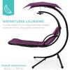 image:imageBest Choice Products Hanging LEDLit Curved Chaise Lounge Chair Swing for Backyard Patio Lawn w 3 Light Settings WeatherResistant Pillow Removable Canopy Shade Steel Stand  PinkPurple