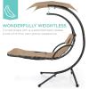 image:imageBest Choice Products Hanging LEDLit Curved Chaise Lounge Chair Swing for Backyard Patio Lawn w 3 Light Settings WeatherResistant Pillow Removable Canopy Shade Steel Stand  PinkTan