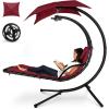 image:imageBest Choice Products Hanging LEDLit Curved Chaise Lounge Chair Swing for Backyard Patio Lawn w 3 Light Settings WeatherResistant Pillow Removable Canopy Shade Steel Stand  PinkBurgundy