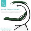 image:imageBest Choice Products Hanging LEDLit Curved Chaise Lounge Chair Swing for Backyard Patio Lawn w 3 Light Settings WeatherResistant Pillow Removable Canopy Shade Steel Stand  PinkGreen