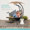 image:imageBest Choice Products Hanging LEDLit Curved Chaise Lounge Chair Swing for Backyard Patio Lawn w 3 Light Settings WeatherResistant Pillow Removable Canopy Shade Steel Stand  PinkTan