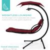image:imageBest Choice Products Hanging LEDLit Curved Chaise Lounge Chair Swing for Backyard Patio Lawn w 3 Light Settings WeatherResistant Pillow Removable Canopy Shade Steel Stand  PinkBurgundy