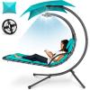 image:imageBest Choice Products Hanging LEDLit Curved Chaise Lounge Chair Swing for Backyard Patio Lawn w 3 Light Settings WeatherResistant Pillow Removable Canopy Shade Steel Stand  PinkTeal