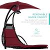 image:imageBest Choice Products Hanging LEDLit Curved Chaise Lounge Chair Swing for Backyard Patio Lawn w 3 Light Settings WeatherResistant Pillow Removable Canopy Shade Steel Stand  PinkBurgundy