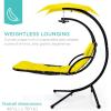 image:imageBest Choice Products Hanging LEDLit Curved Chaise Lounge Chair Swing for Backyard Patio Lawn w 3 Light Settings WeatherResistant Pillow Removable Canopy Shade Steel Stand  PinkYellow