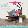 image:imageBest Choice Products Hanging LEDLit Curved Chaise Lounge Chair Swing for Backyard Patio Lawn w 3 Light Settings WeatherResistant Pillow Removable Canopy Shade Steel Stand  PinkPink