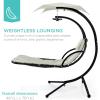 image:imageBest Choice Products Hanging LEDLit Curved Chaise Lounge Chair Swing for Backyard Patio Lawn w 3 Light Settings WeatherResistant Pillow Removable Canopy Shade Steel Stand  PinkIvory