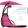 image:imageBest Choice Products Hanging LEDLit Curved Chaise Lounge Chair Swing for Backyard Patio Lawn w 3 Light Settings WeatherResistant Pillow Removable Canopy Shade Steel Stand  PinkPink