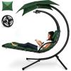 image:imageBest Choice Products Hanging LEDLit Curved Chaise Lounge Chair Swing for Backyard Patio Lawn w 3 Light Settings WeatherResistant Pillow Removable Canopy Shade Steel Stand  PinkGreen