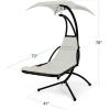 image:imageBest Choice Products Hanging LEDLit Curved Chaise Lounge Chair Swing for Backyard Patio Lawn w 3 Light Settings WeatherResistant Pillow Removable Canopy Shade Steel Stand  PinkIvory