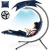 image:imageBest Choice Products Hanging LEDLit Curved Chaise Lounge Chair Swing for Backyard Patio Lawn w 3 Light Settings WeatherResistant Pillow Removable Canopy Shade Steel Stand  PinkNavy Blue