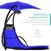 image:imageBest Choice Products Hanging LEDLit Curved Chaise Lounge Chair Swing for Backyard Patio Lawn w 3 Light Settings WeatherResistant Pillow Removable Canopy Shade Steel Stand  PinkResort Blue